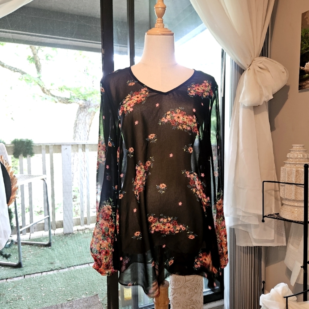 Floral Sheer Black Blouse